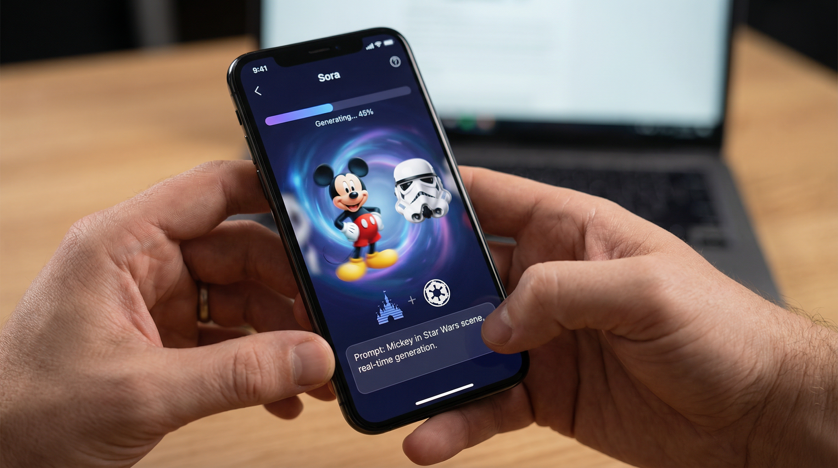 Smartphone showing AI-generated Disney content creation