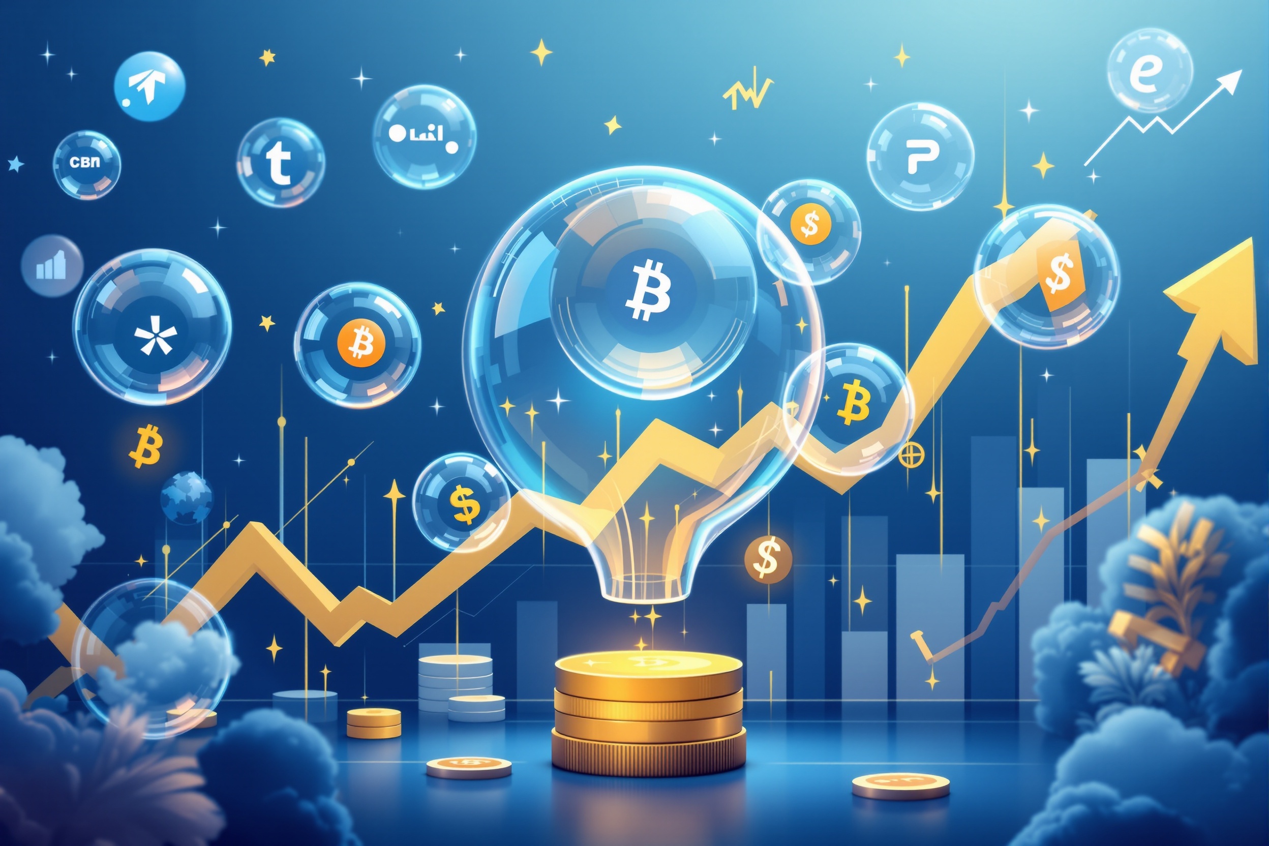 Investment bubble concept with tech market volatility indicators