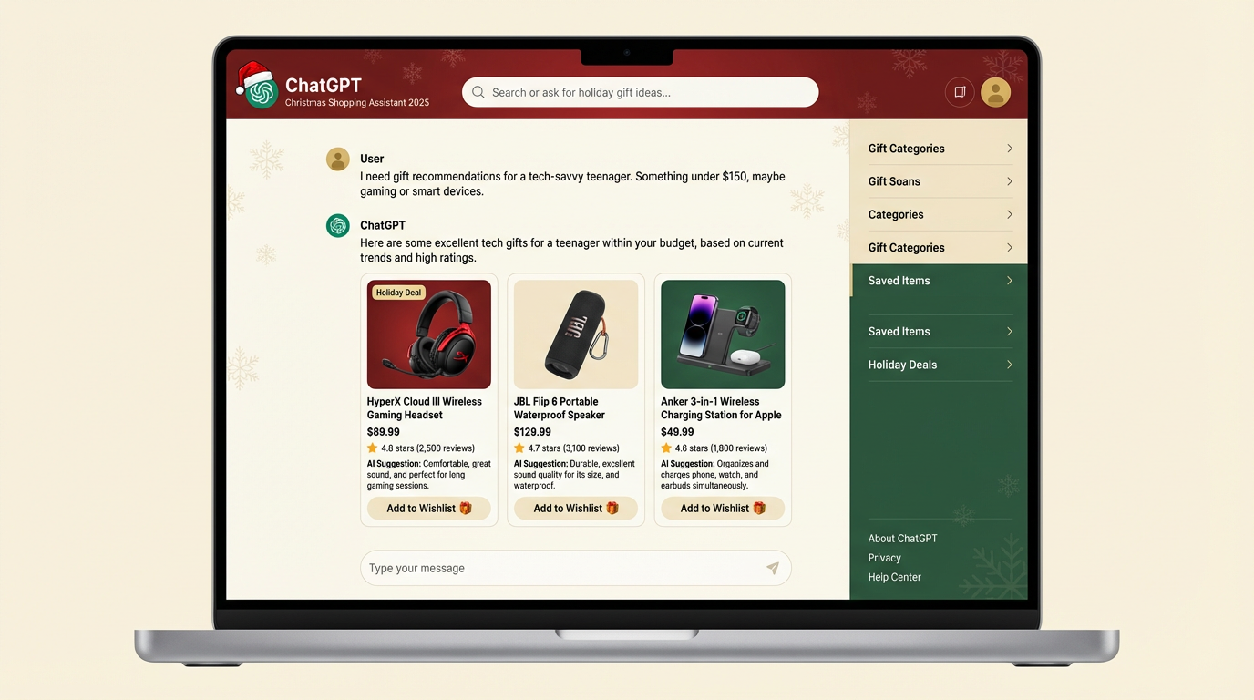 ChatGPT shopping interface showing gift recommendations
