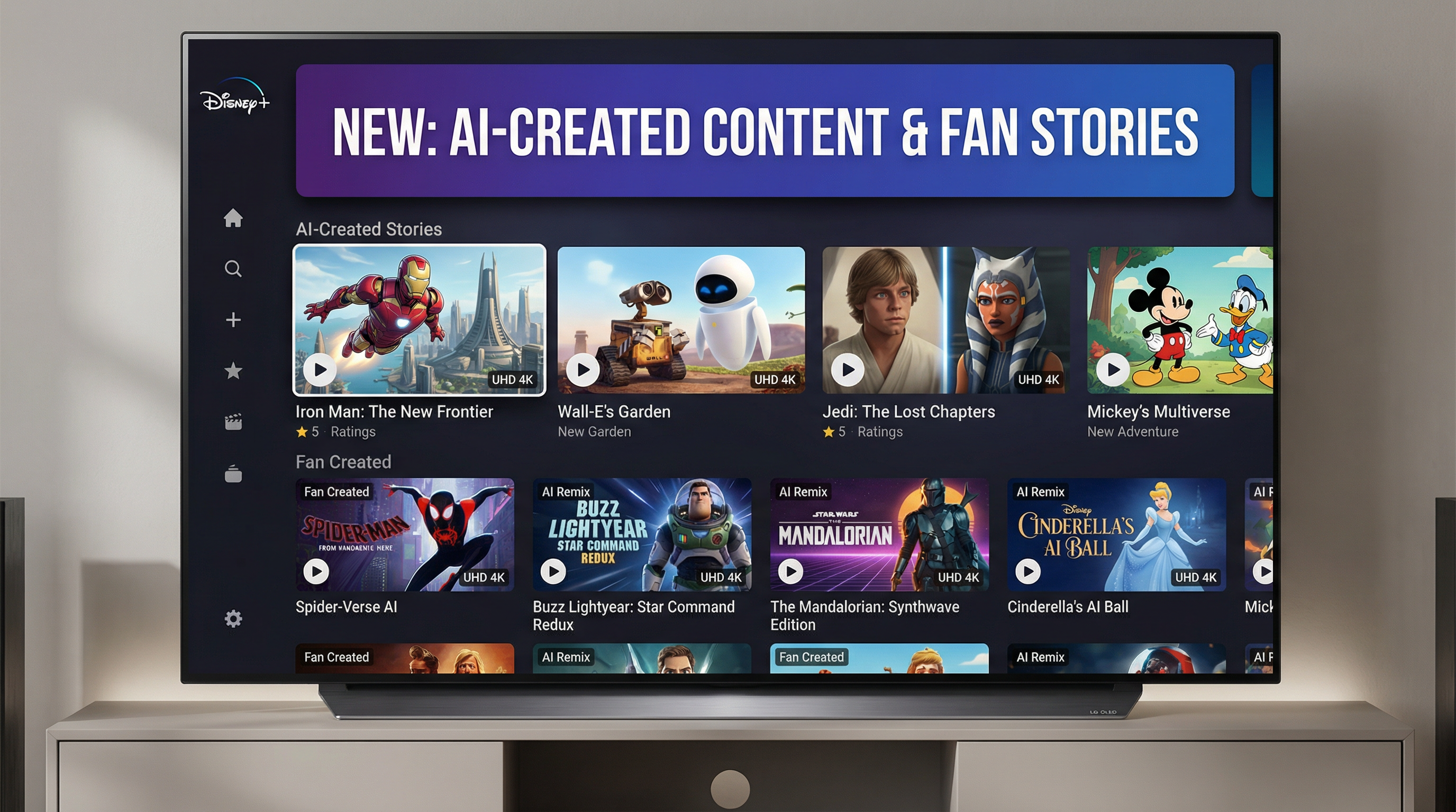 Disney+ streaming interface showing AI-created content section