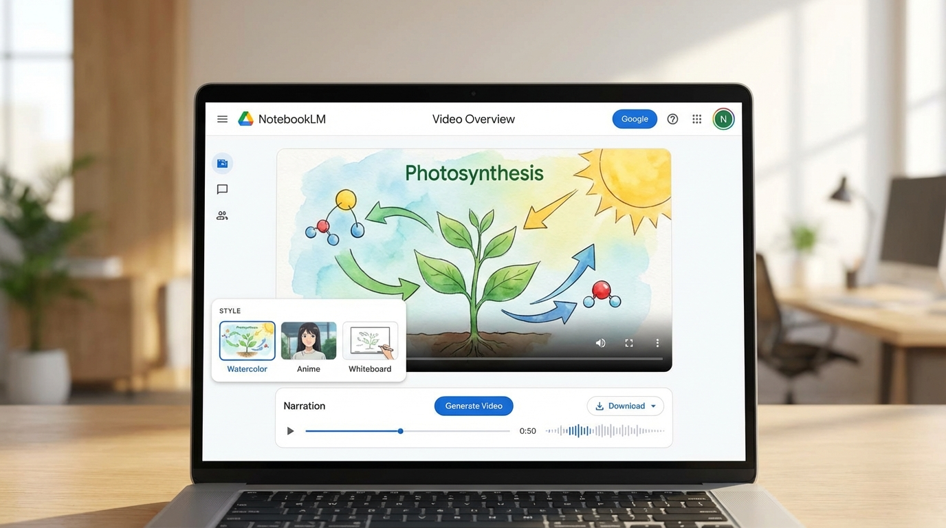 NotebookLM's Video Overview interface with style options