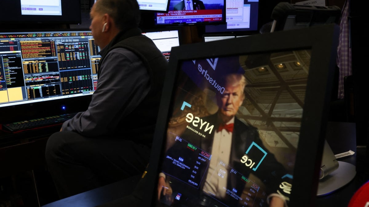 Wall Street trading floor with financial professionals at work